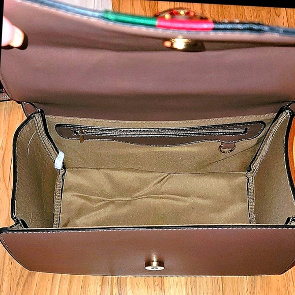 Women's Calin Bee Accent Box Satchel Handbag Purse with Matching Wallet Brown - Picture 5 of 8